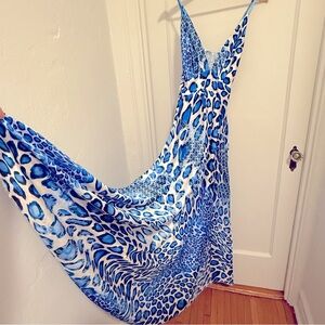 MADE IN ITALY Blue Leopard Print Maxi Dress | Size S/M